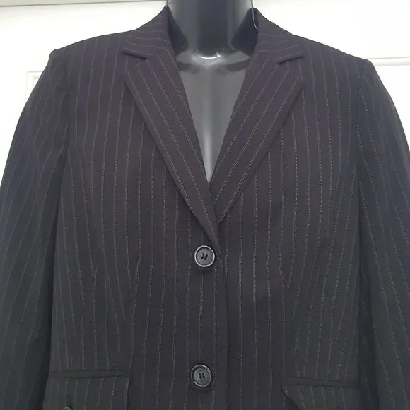 New STYLE & CO Strech Collection Womens Button Suit Jacket Black Striped - Picture 3 of 12